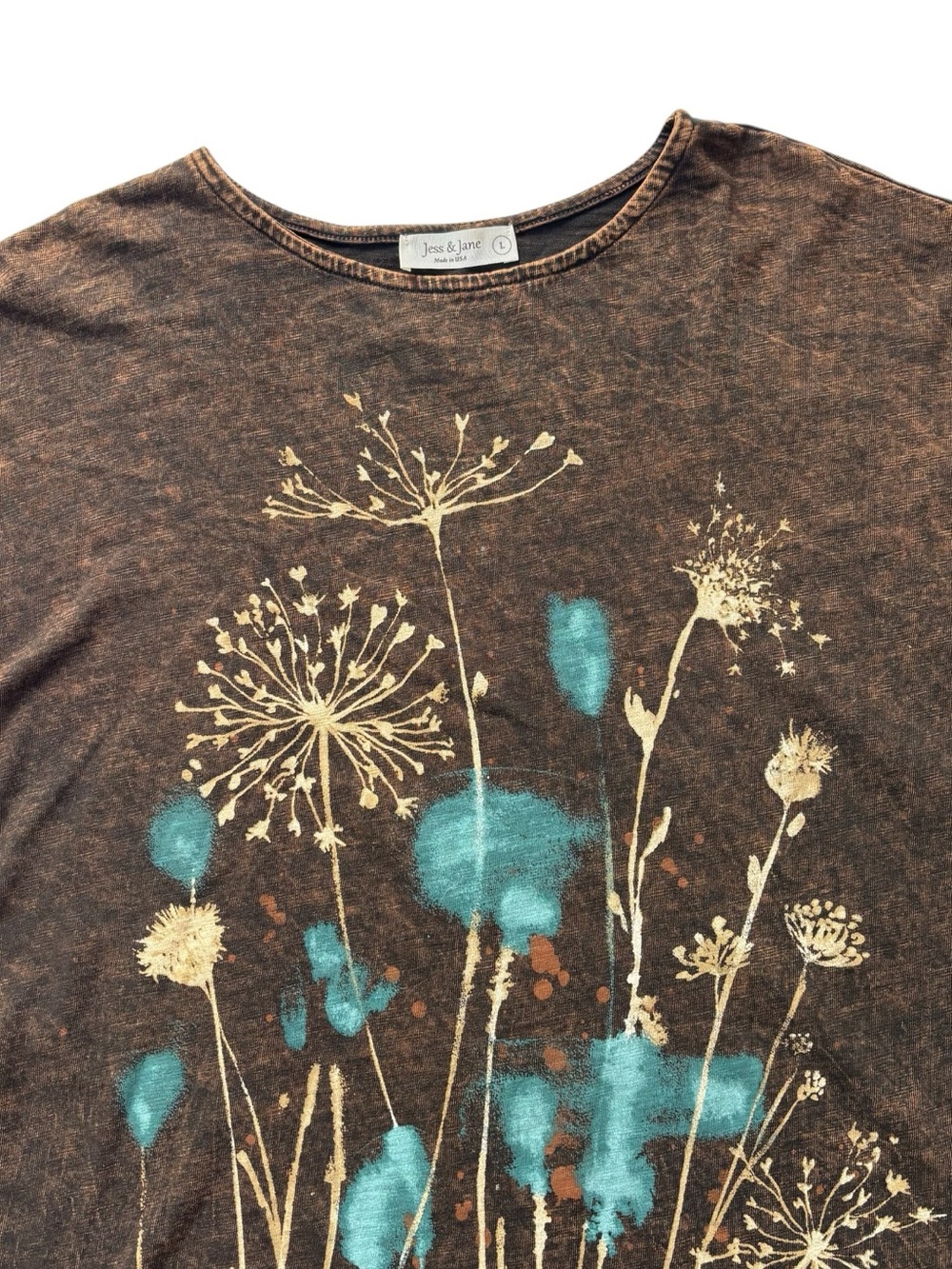 Jess & Jane dark brown Mineral Washed tunic top 3-button accent dolman sleeve| L - Picture 10 of 13